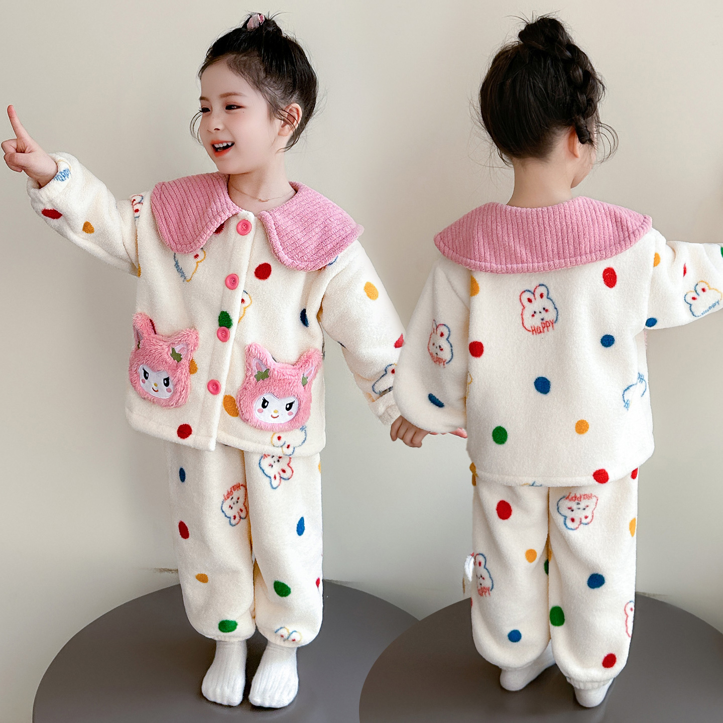 女童睡衣秋冬季加厚珊瑚绒套装女宝宝加厚法兰绒小女孩儿童家居服