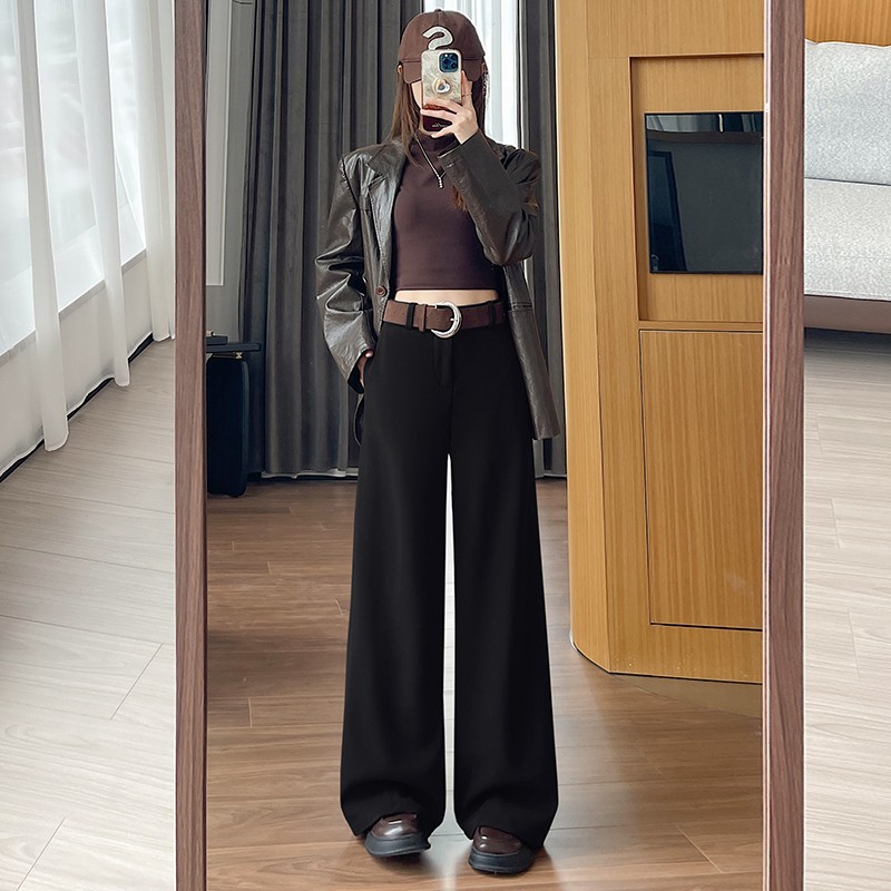 (送腰带)2025高级感毛呢西装裤直筒女冬季加厚高腰显瘦垂感休闲裤