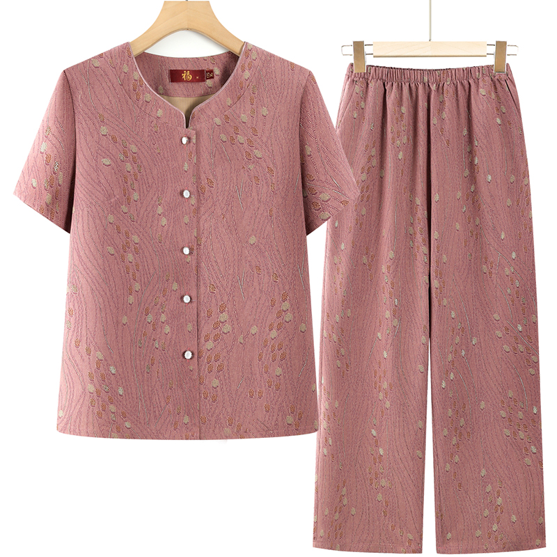 中老年女装夏季短袖套装洋气妈妈装开衫上衣休闲奶奶装薄款两件套