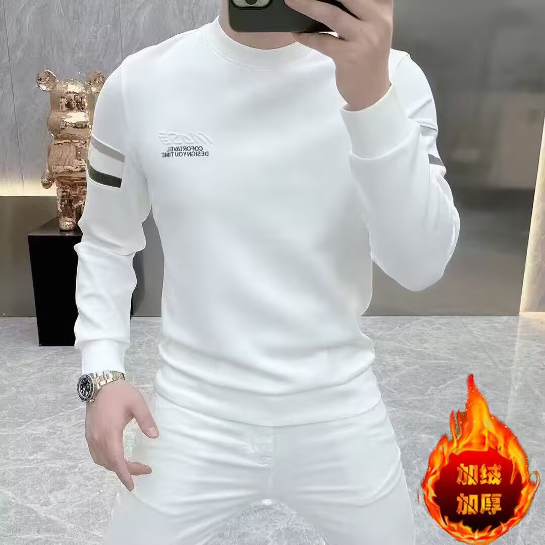 男士打底衫2025秋冬新款欧货时尚青年百搭修身帅气网红圆领卫衣潮