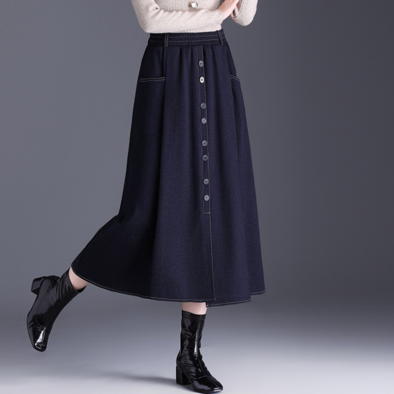单排扣松紧高腰半身裙2025秋季新款时尚洋气减龄中长款百搭A字裙