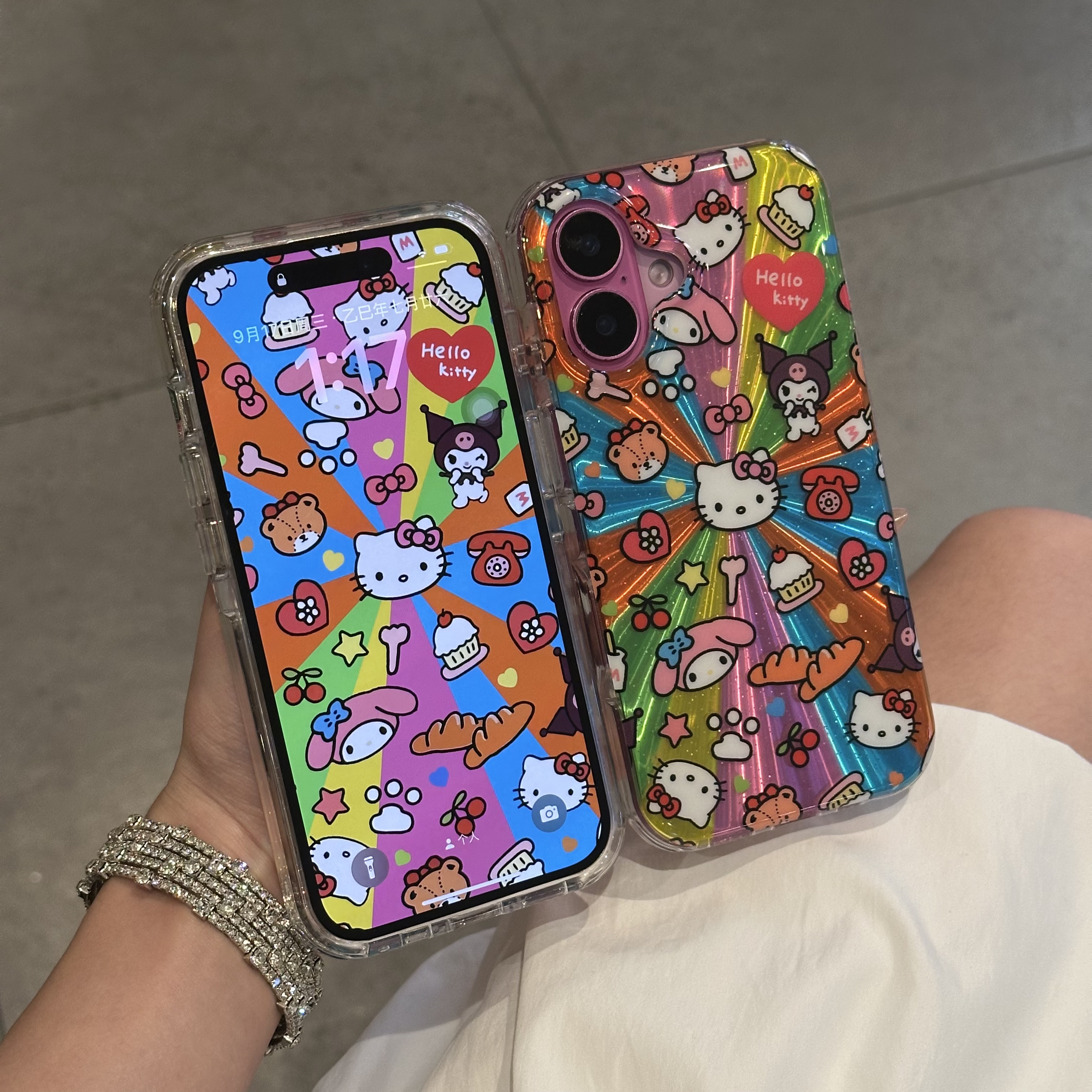 BANCA彩虹下午茶Kitty适用iPhone16/17手机壳13/14/15细闪12/11