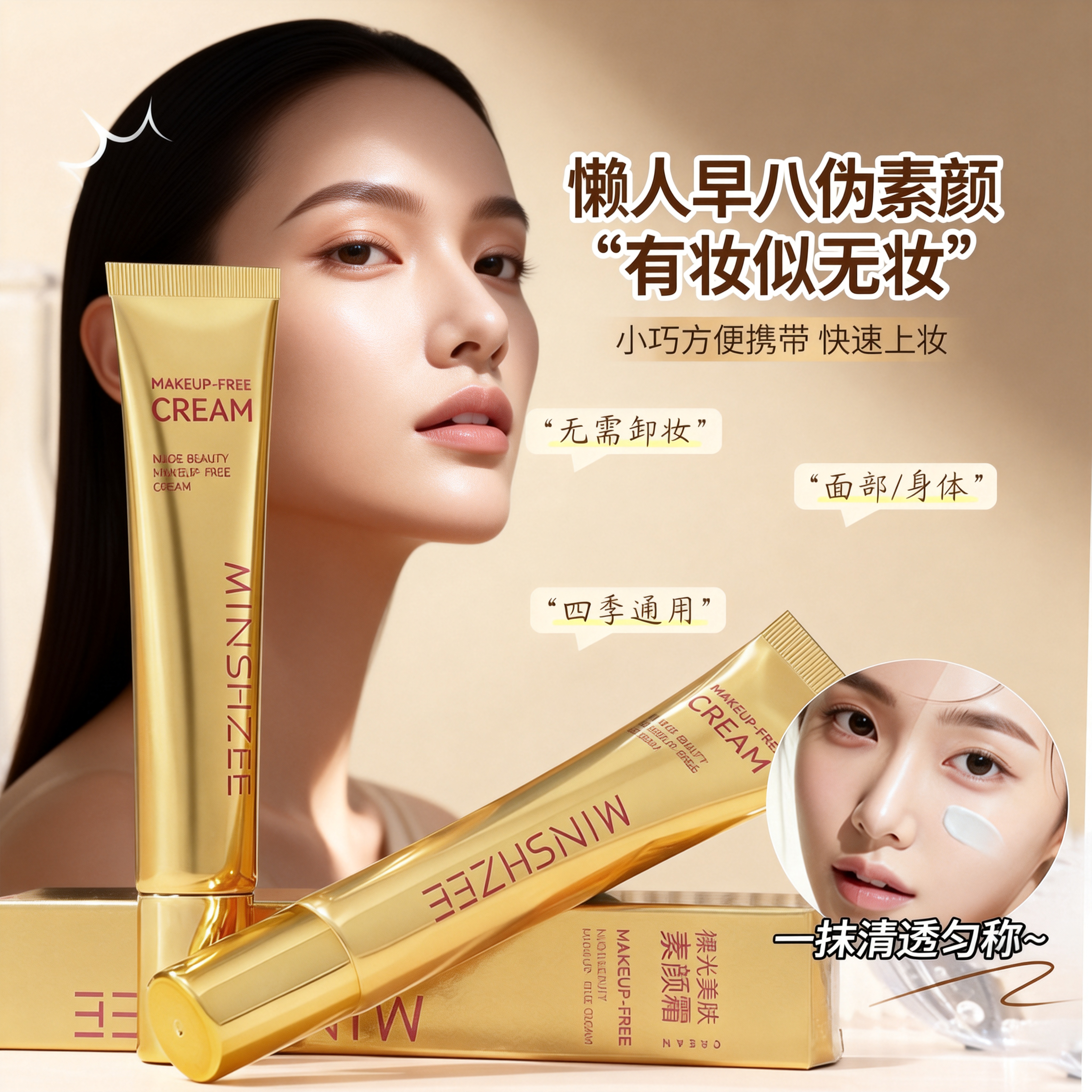 【一抹透亮水光】玫玻色因焕亮精华素颜霜遮瑕提亮养肤美颜水润