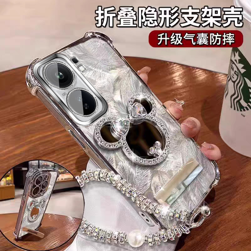 ins风适用iqooneo11手机壳镜子支架四角防摔气囊全包带镜头膜手链