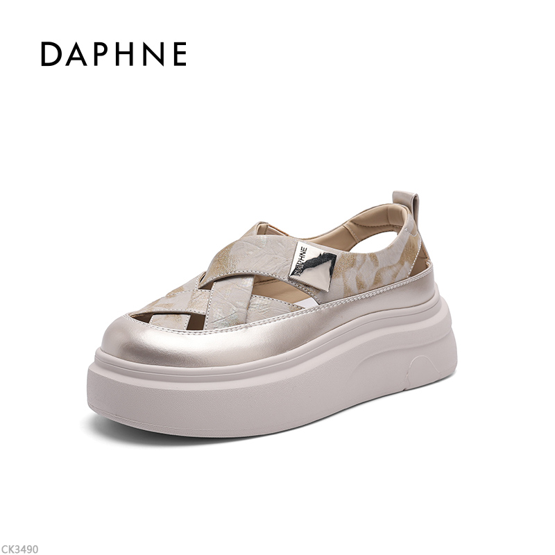 达芙妮品牌女鞋透气镂空凉鞋2025秋季爆款时尚百搭包头厚底休闲鞋