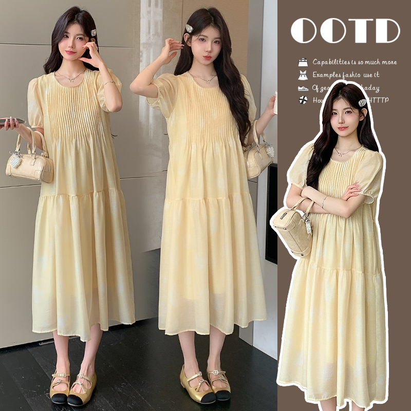 孕妇夏季连衣裙2025夏季宽松百搭高级感时尚中长款短袖连衣裙