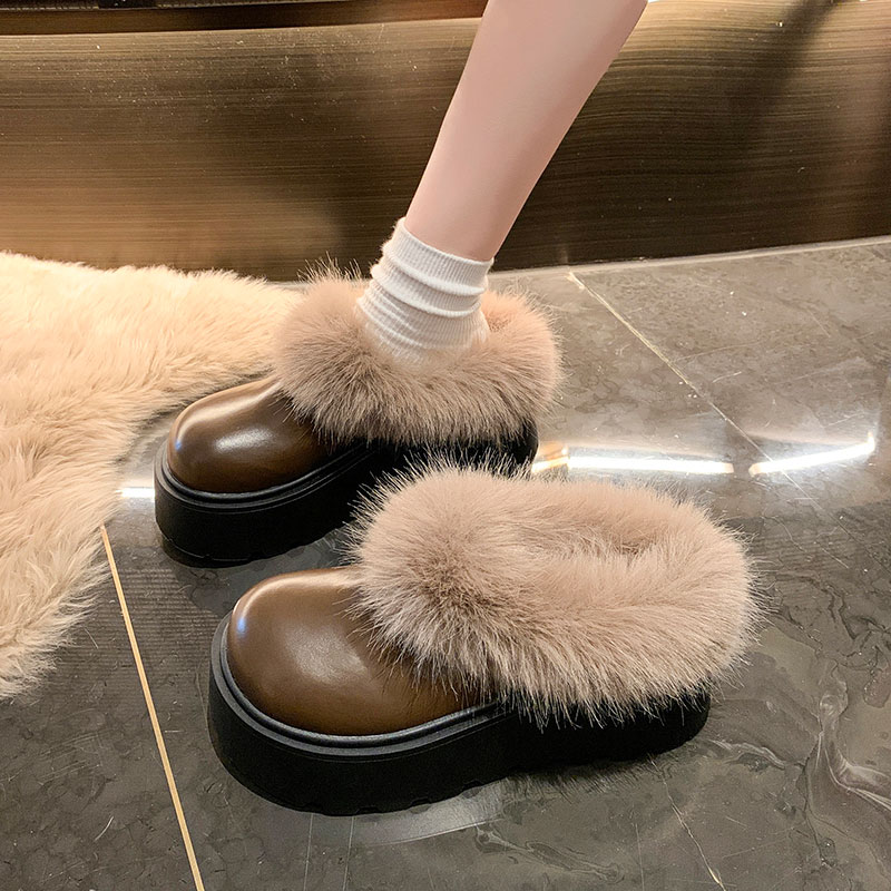厚底包头毛毛鞋加绒保暖一脚蹬增高雪地靴2025秋冬新款时尚棉拖鞋