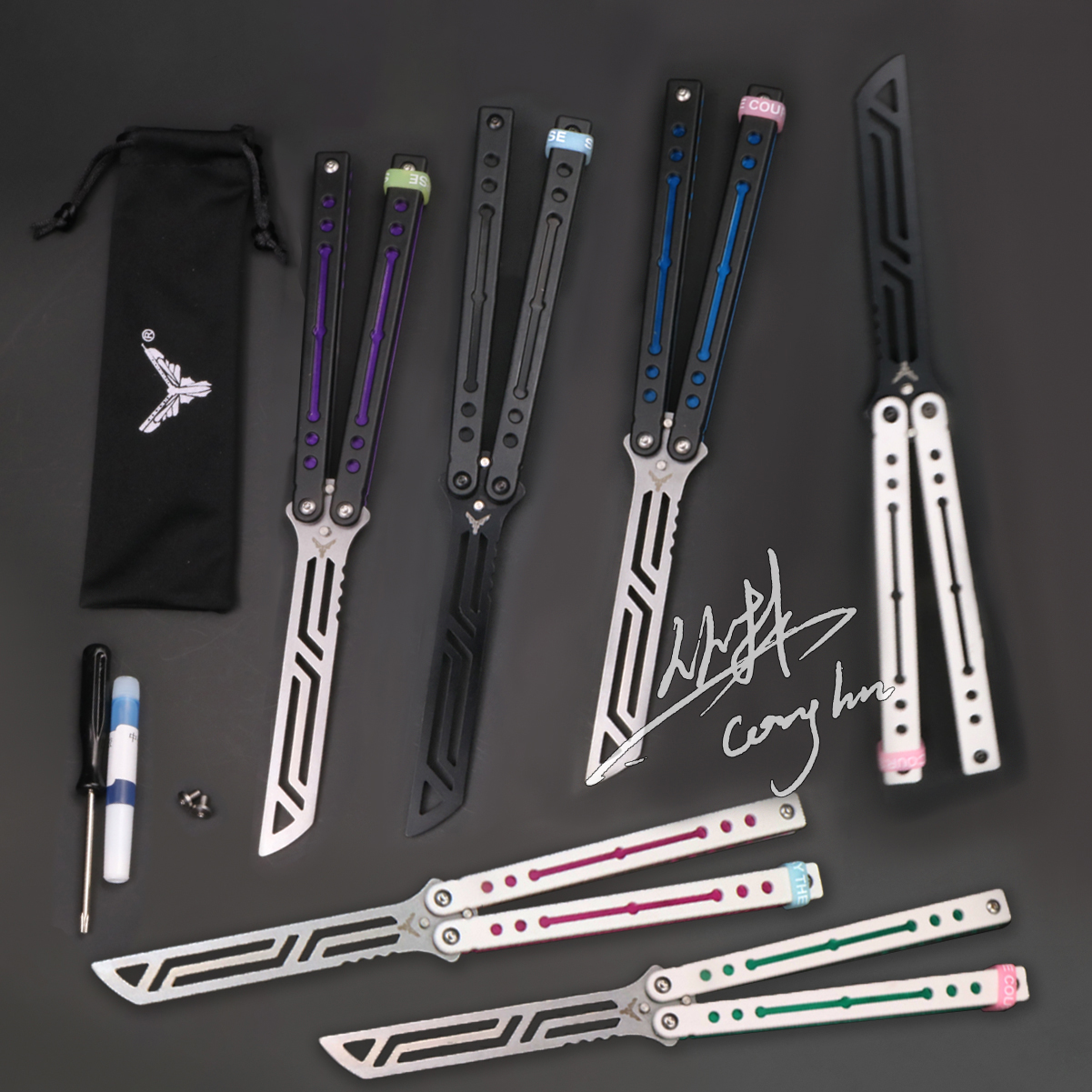 yy钢鹦鹉螺夜光版新人入门安全未开刃花式蝴蝶刀钢刀蝴蝶刀推荐