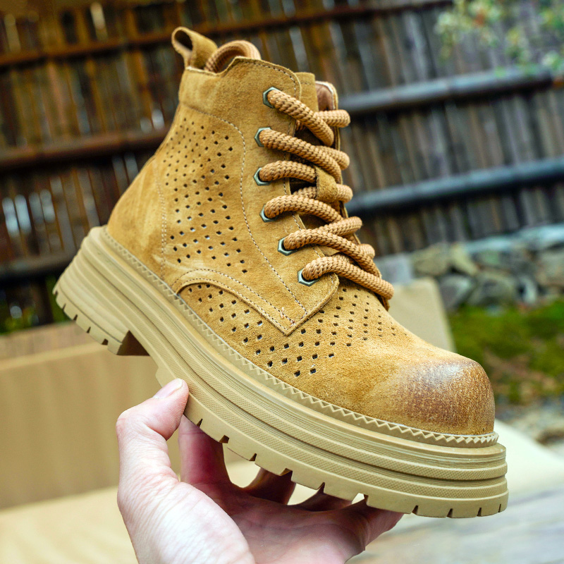 情侣镂空透气男士马丁靴夏季透气增高凉靴英伦风厚底女鞋户外靴子