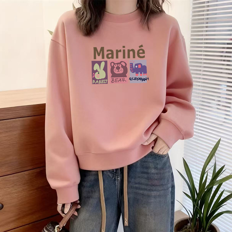 韩版时尚洋气2025新款秋冬粉色加绒卫衣女小个子宽松短款薄款上衣