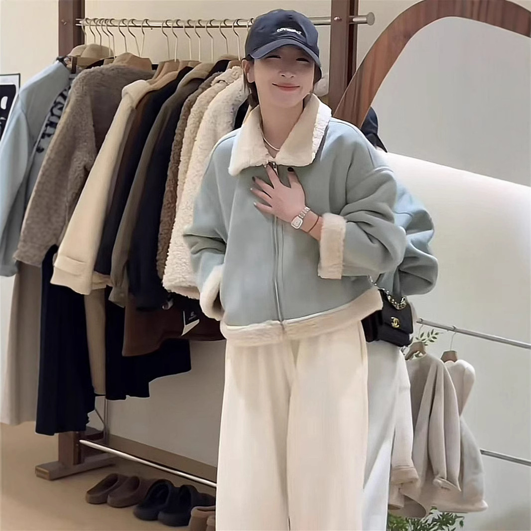 外套女秋季外套时尚加厚皮毛一外套女2025冬季新款宽松休闲百搭羊