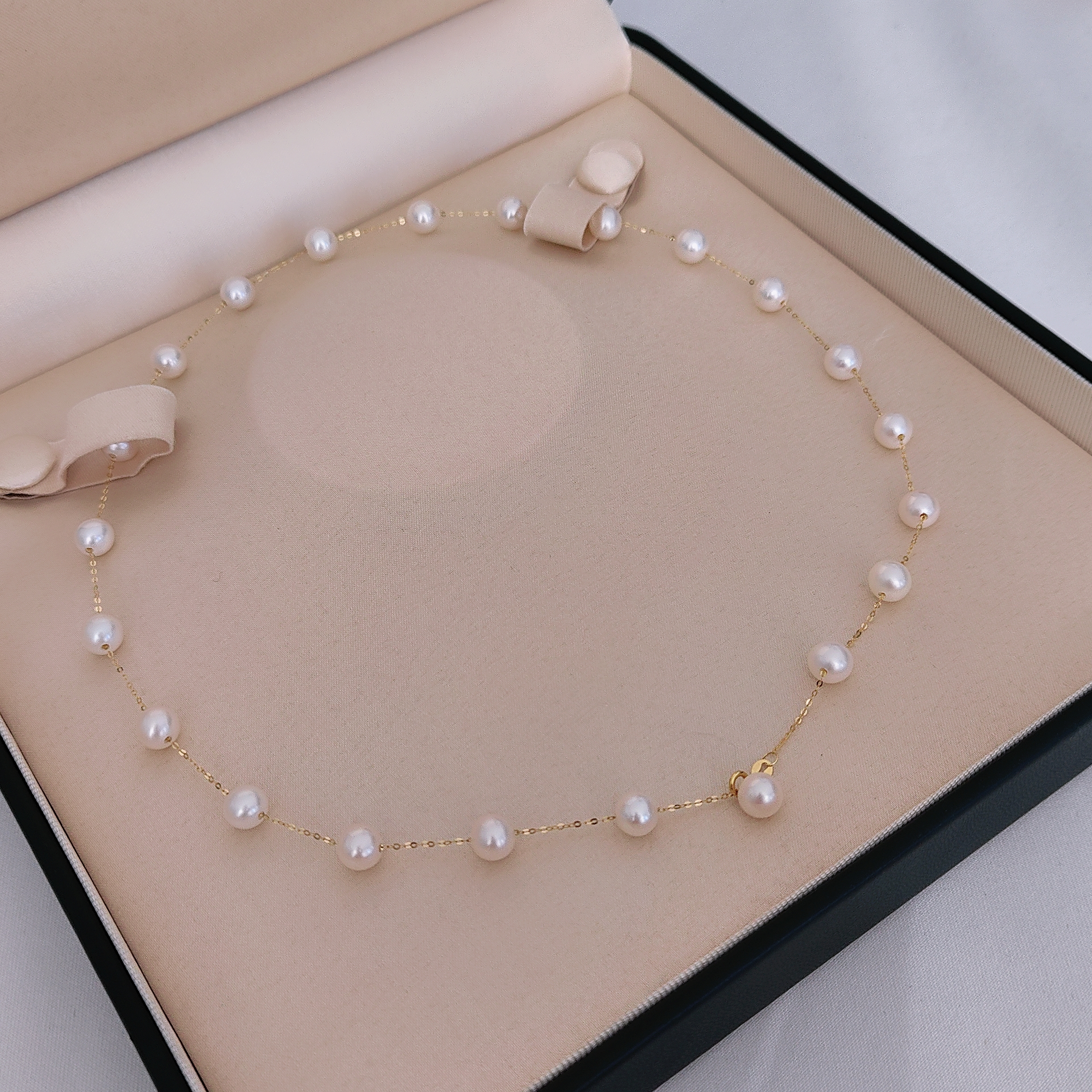 【加粗加大升级】（45cm）18K金淡水珍珠白珠满天星项链6-7mm