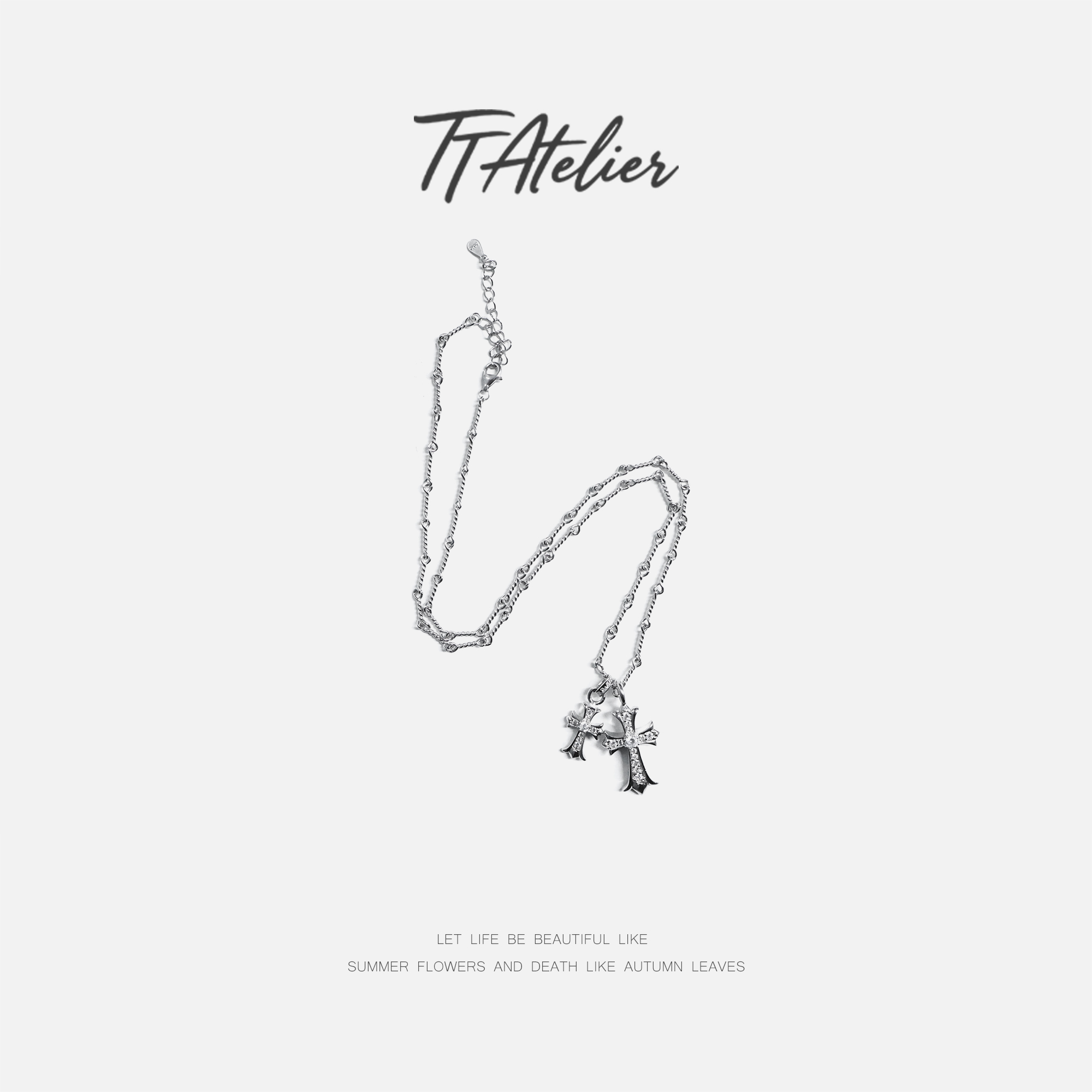 链子925银 TT设计师【银羽流光】极简个性电镀白金纯银项链TT191595