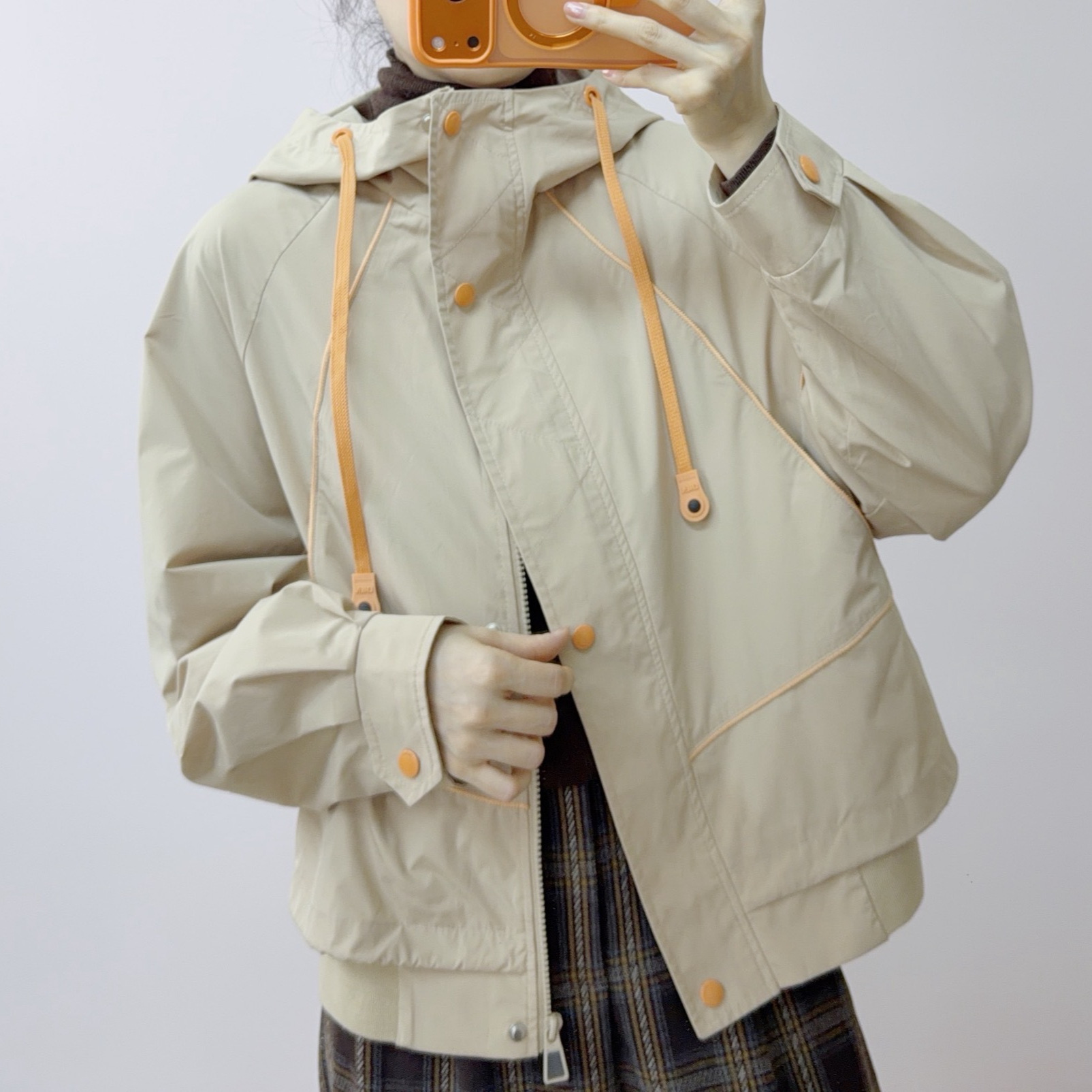 008连帽短款小个子风衣外套撞色休闲上衣W92008/GP