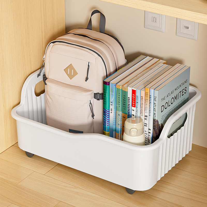 桌下书本收纳箱可移动书架滑轮小推车学生教室书籍整理盒收纳盒