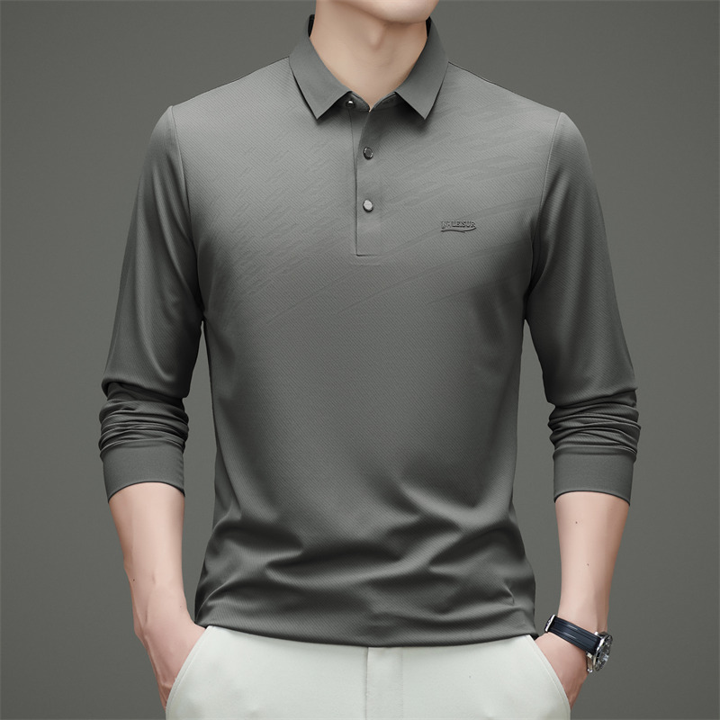 秋季新款男士长袖POLO衫商务休闲舒适百搭免烫抗皱衬衣