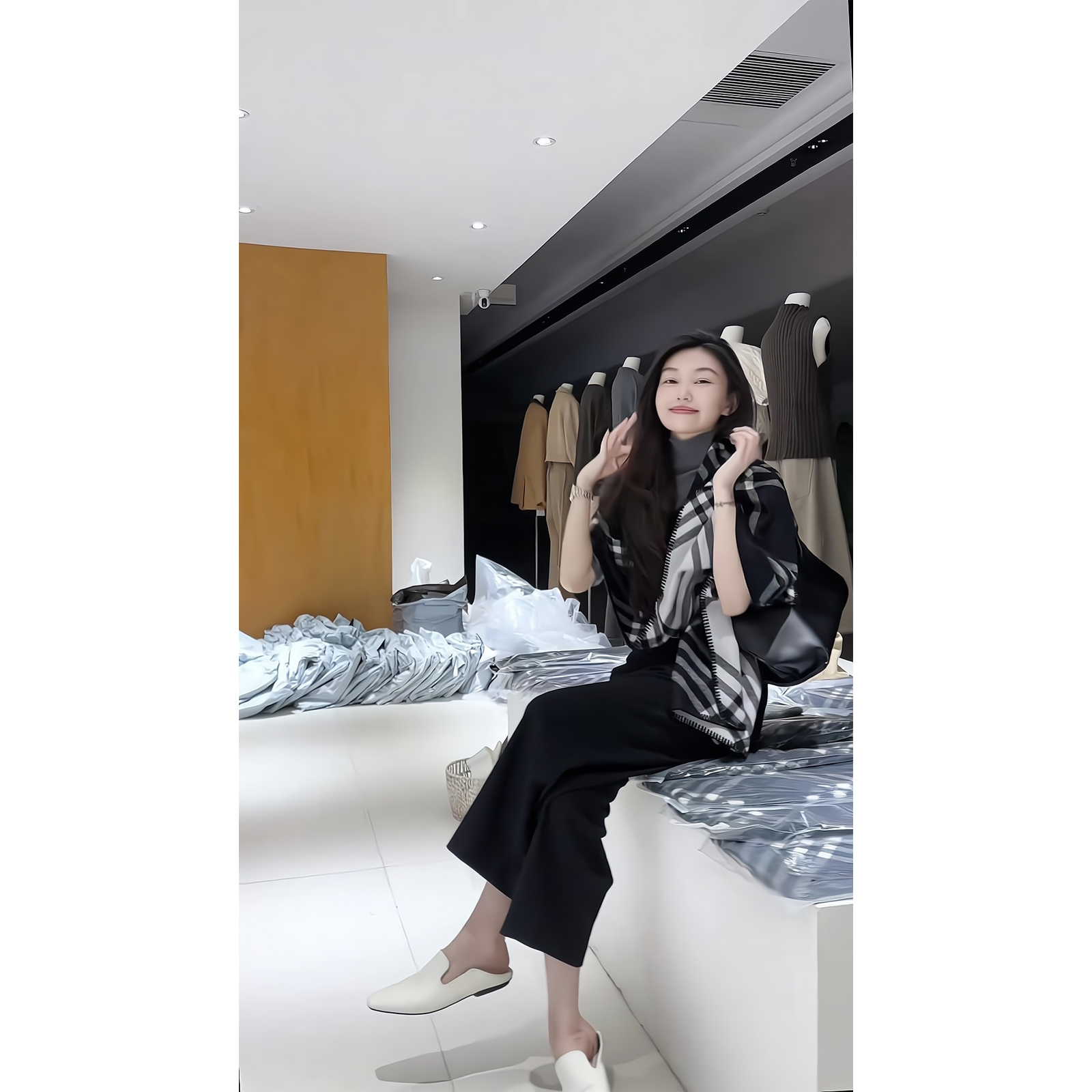 秋季新款复古高领针织打底衫小众上衣高腰显瘦直筒微喇七分裤子女