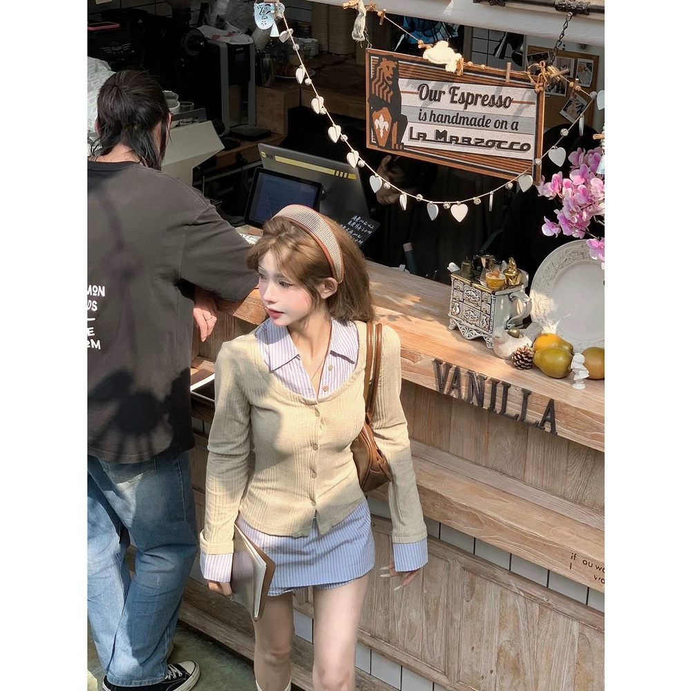 假两件衬衫女2025新款上衣秋装搭配一整套韩系穿搭套装裙