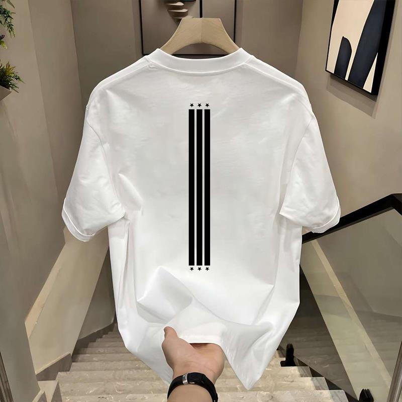 2025天线重磅纯棉潮牌美式T恤个性印花男款夏圆领ins宽松百搭短袖