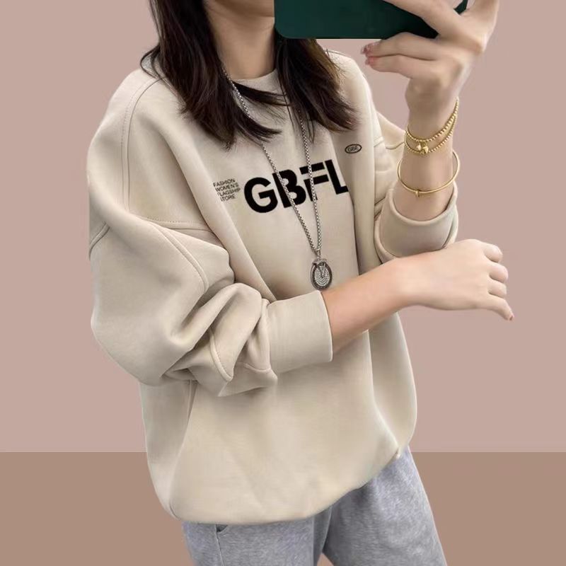 圆领卫衣女秋季2025新款薄款加绒宽松套头内搭打底衫