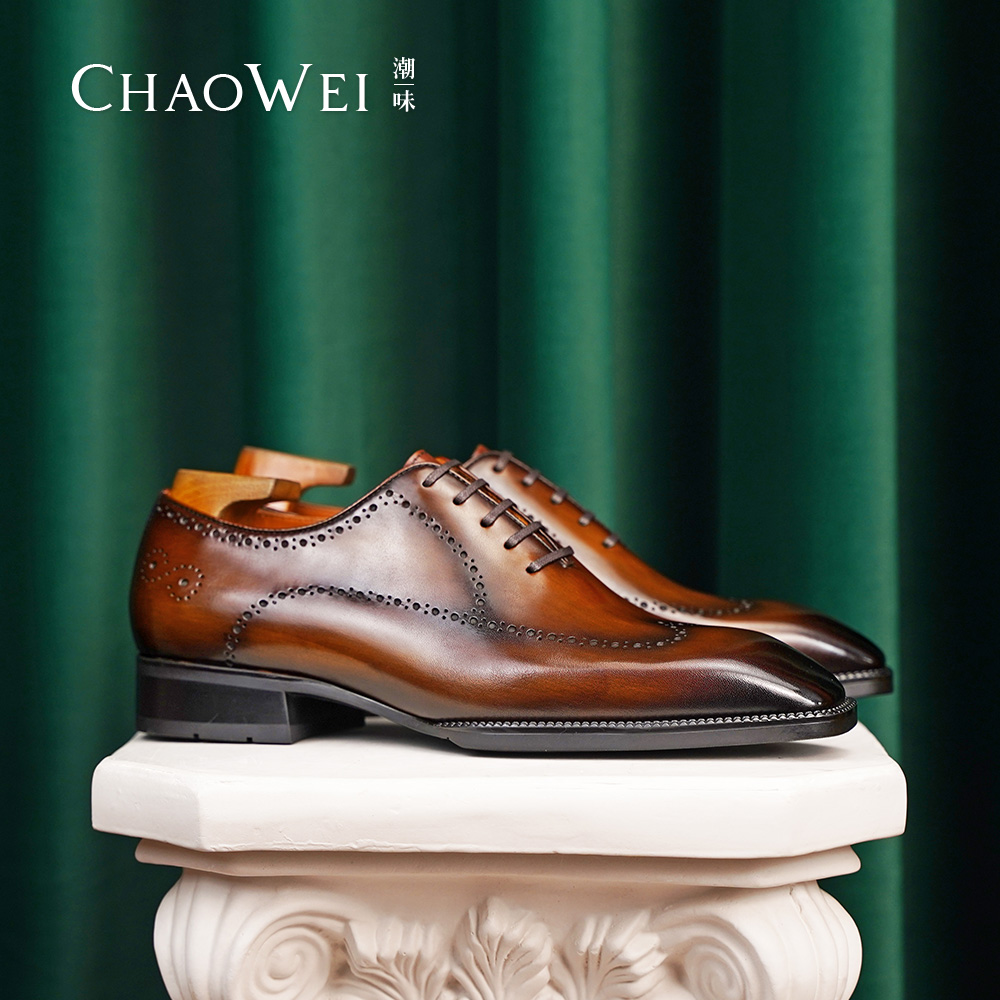 【现代固特异】皮中底缝线底布雷克商务正装皮鞋方头手工皮鞋B272