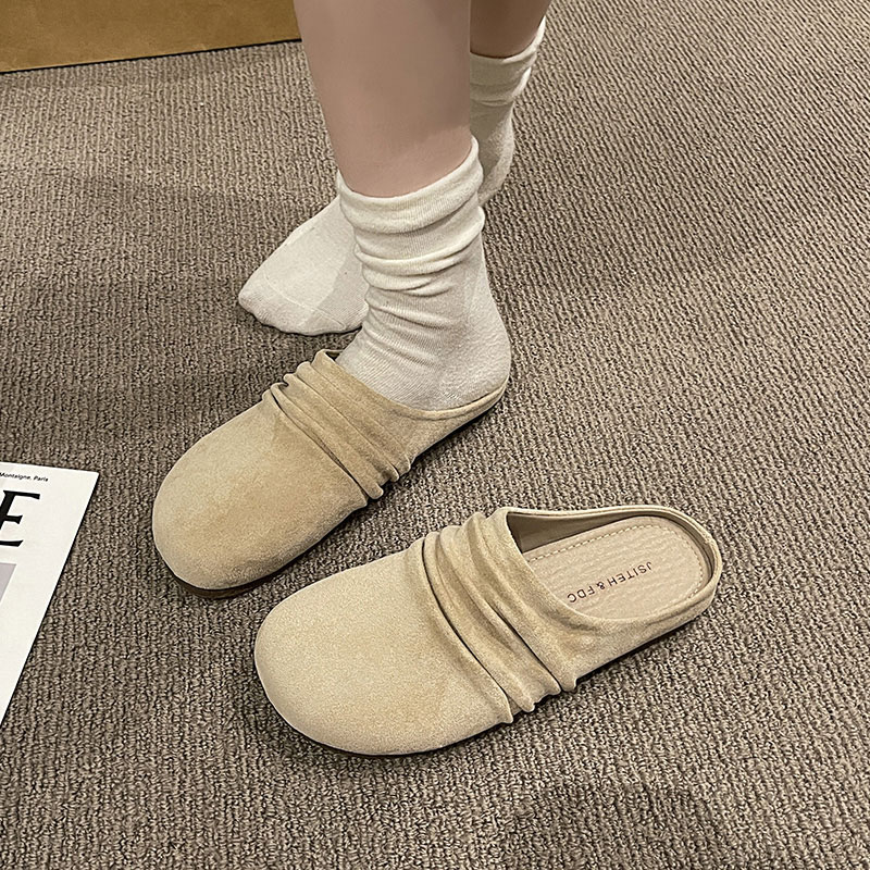 多巴胺休闲懒人勃肯鞋女2025夏秋新款褶皱外穿复古百搭包头半拖鞋