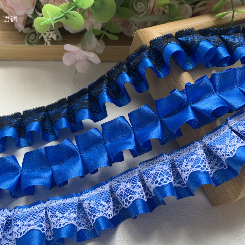 克莱因蓝蕾丝花边衣服配饰褶皱谷美丝带扎痛包diy材料扎板装饰宽