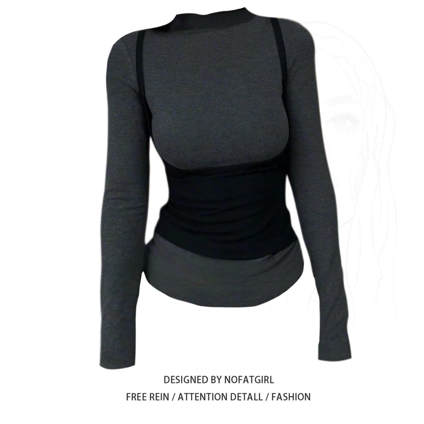 大码胖MM美式复古撞色假两件长袖T恤女秋季新款修身显瘦打底上衣