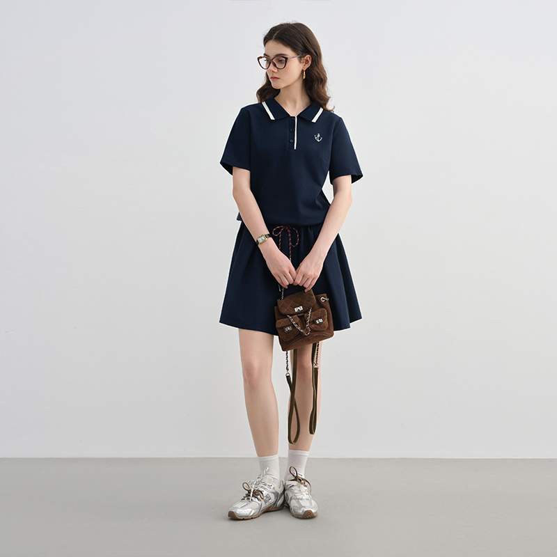 独束大码女装【航海日记】学院风POLO连衣裙微胖M夏日裙子25DS82155