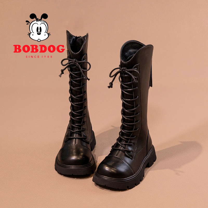 巴布豆女童靴子2025秋冬款儿童长筒靴过膝长靴小女孩加绒骑士靴