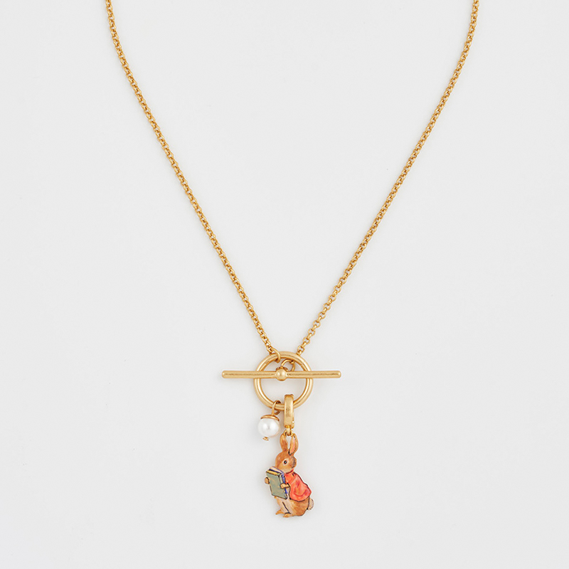 铜合金项链 棉尾兔与书珐琅彩OT扣项链锁骨链可爱时尚童话小众