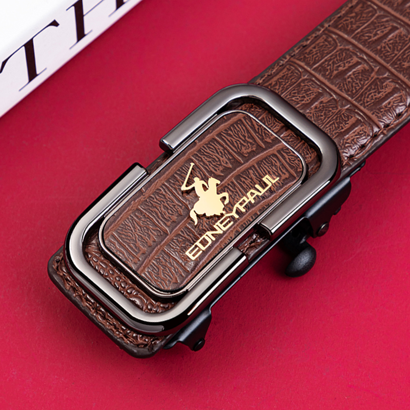 新款男士腰带无牙自动扣鳄鱼纹皮带潮流百搭裤腰带个性商务时尚