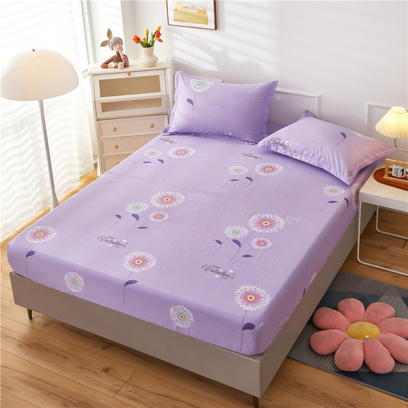 紫色简约床笠单件床罩床套防尘套1.5米床垫保护套枕套三件套