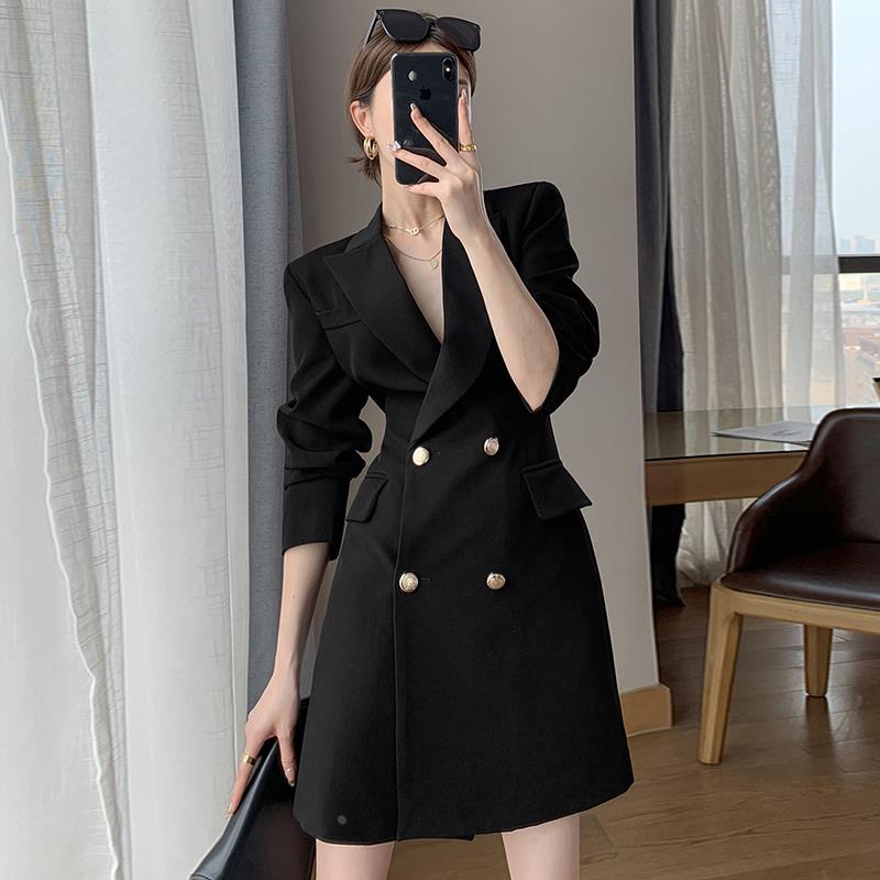 秋季穿搭清冷系感收腰显瘦黑色连衣裙春新款气质修身女神范裙子19