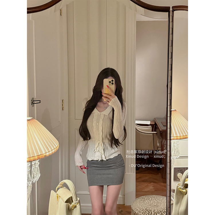 杜总家 珍妮香气*原创纯欲少女氛围感气质上衣翻领长袖羊毛针织衫