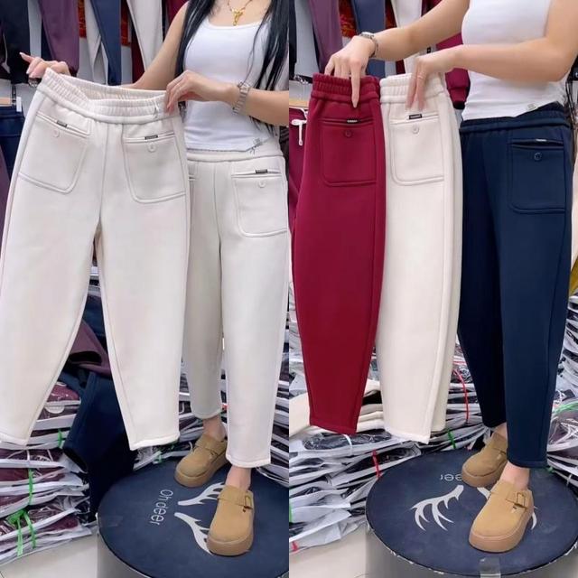 2025年秋冬新款加绒加厚休闲裤女高腰宽松显瘦九分裤超柔保暖裤子