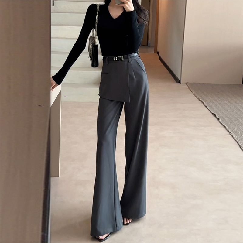 设计感屁帘拼接西装裤裙女秋季新款时尚宽松显瘦百搭假两件阔腿裤