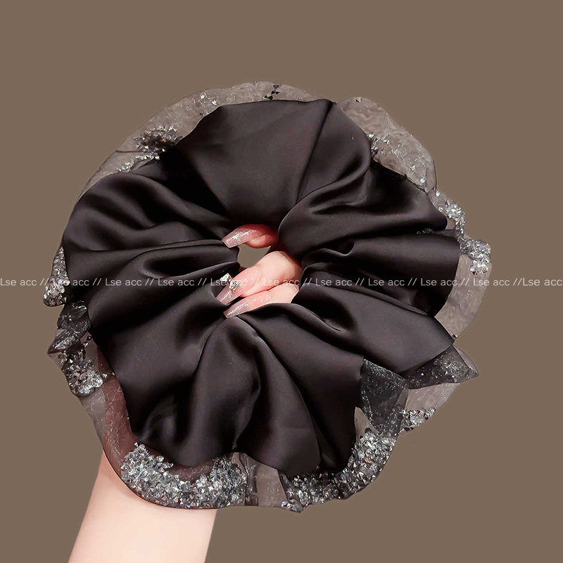 高级感水钻纱边缎面肥肠圈2025新款气质扎发头绳大号皮筋头花发圈