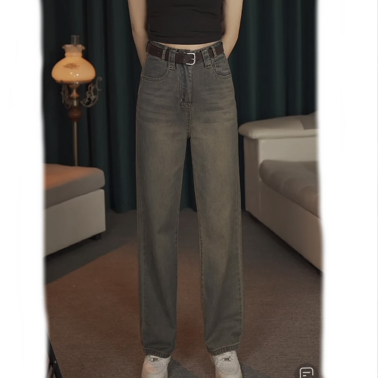 阔腿牛仔裤宽松时尚显高复古拖地裤百搭高腰休闲【6688-1】