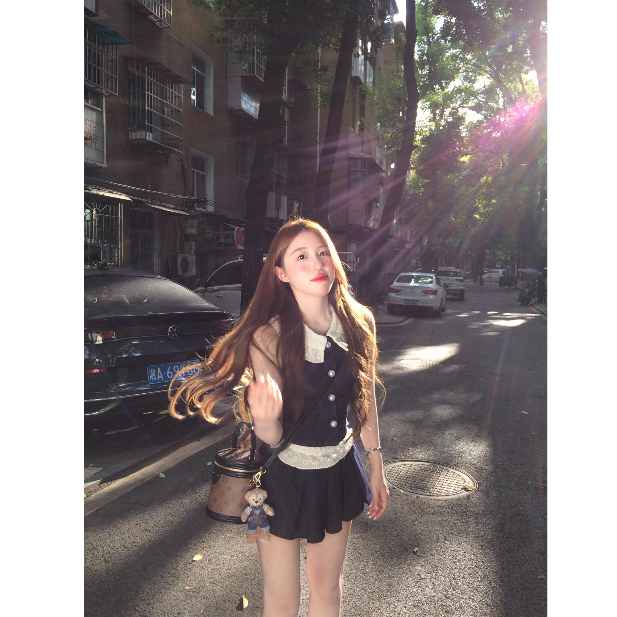 【梨泰院Class】夏季新款花边领牛仔上衣女配蕾丝边牛仔半裙两件套