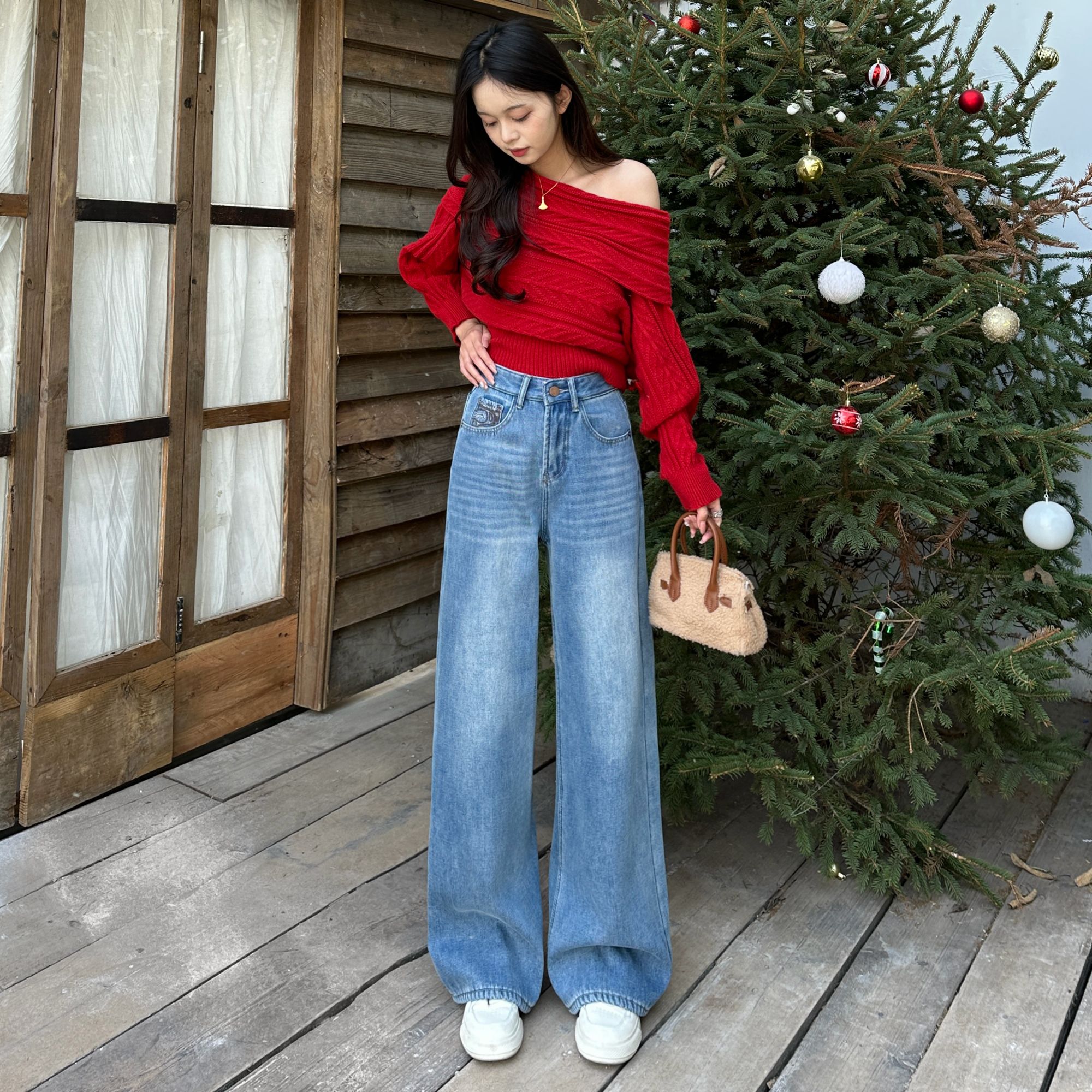 显瘦百搭浅色直筒牛仔无弹阔腿裤牛仔裤复古水洗女高腰 零七