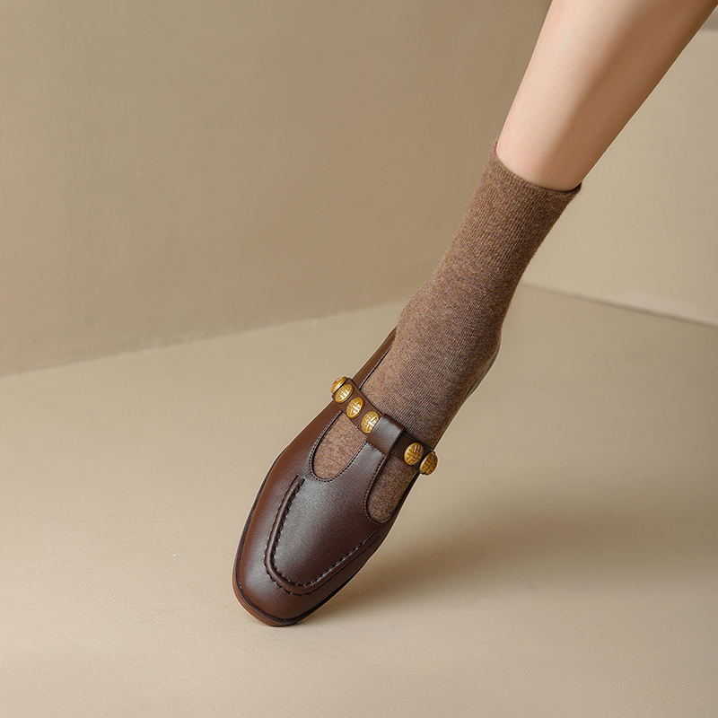 【香港专柜正品】tsko法式复古~真皮方头棕色玛丽珍女春百搭英伦风