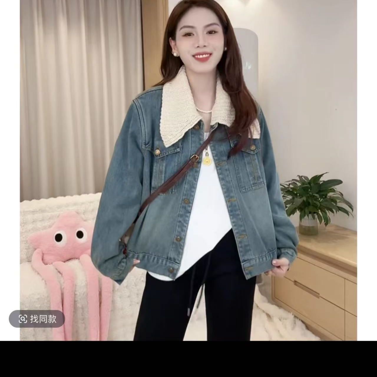 拼接小香风假两件牛仔外套女冬2025新款设计感网红加绒派克服上衣