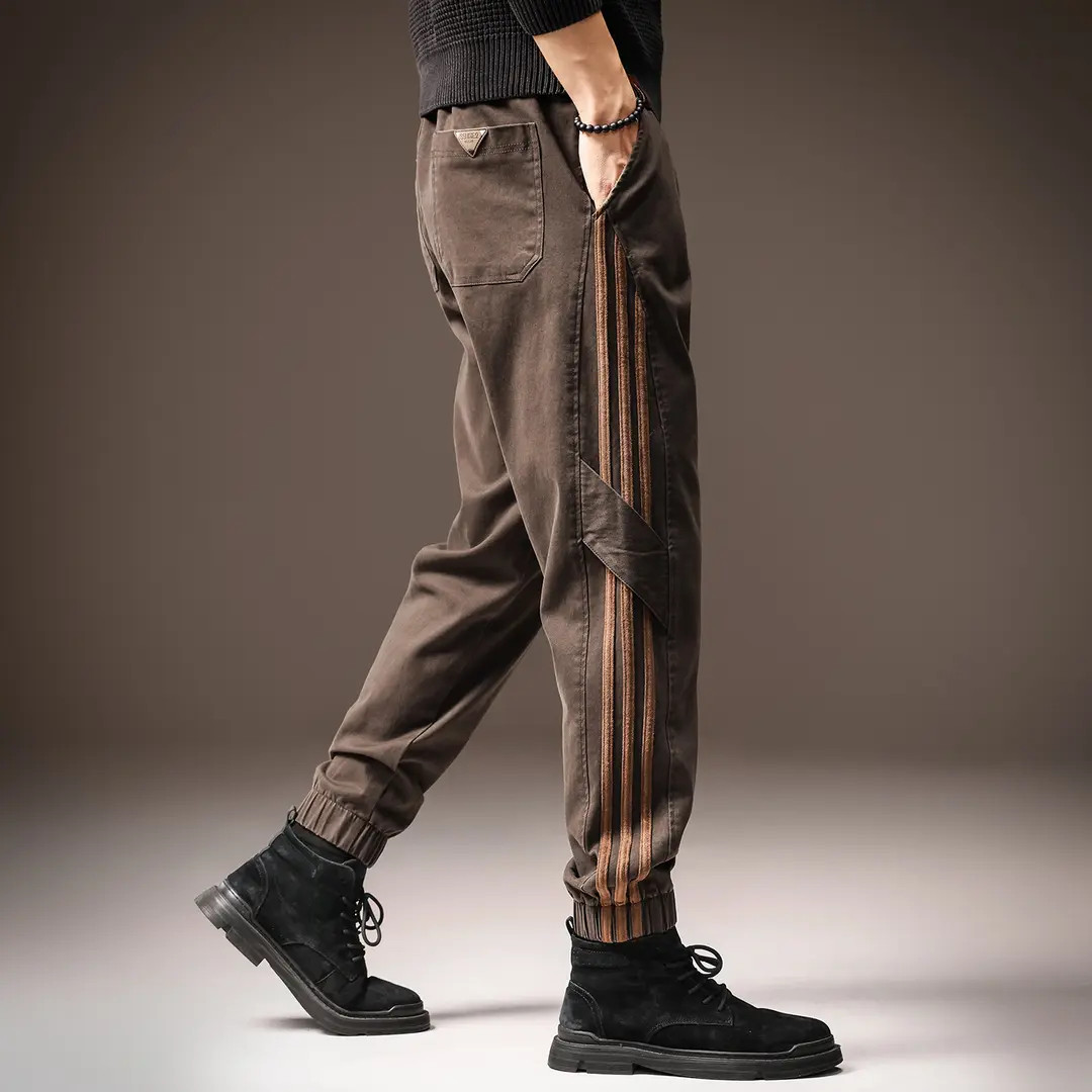 高端美式复古条纹工装裤男士束脚宽松阔腿秋季新款锥形休闲裤子男