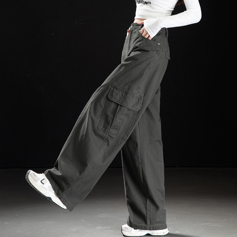 全棉加绒工装裤女款2025新款秋冬廓形弯刀裤女加厚阔腿牛仔裤长裤