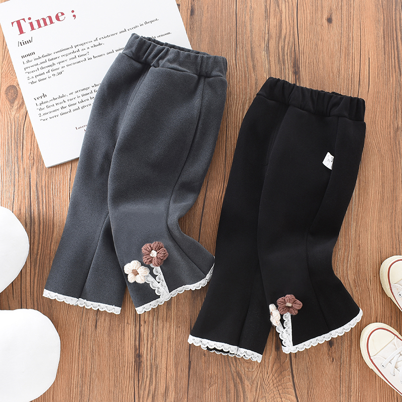 女童喇叭裤春秋季韩版洋气花朵打底裤中小童宝宝外穿弹力休闲裤子