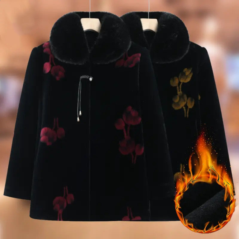 中老年人冬装女奶奶装加绒大衣高贵仿皮草老人衣服