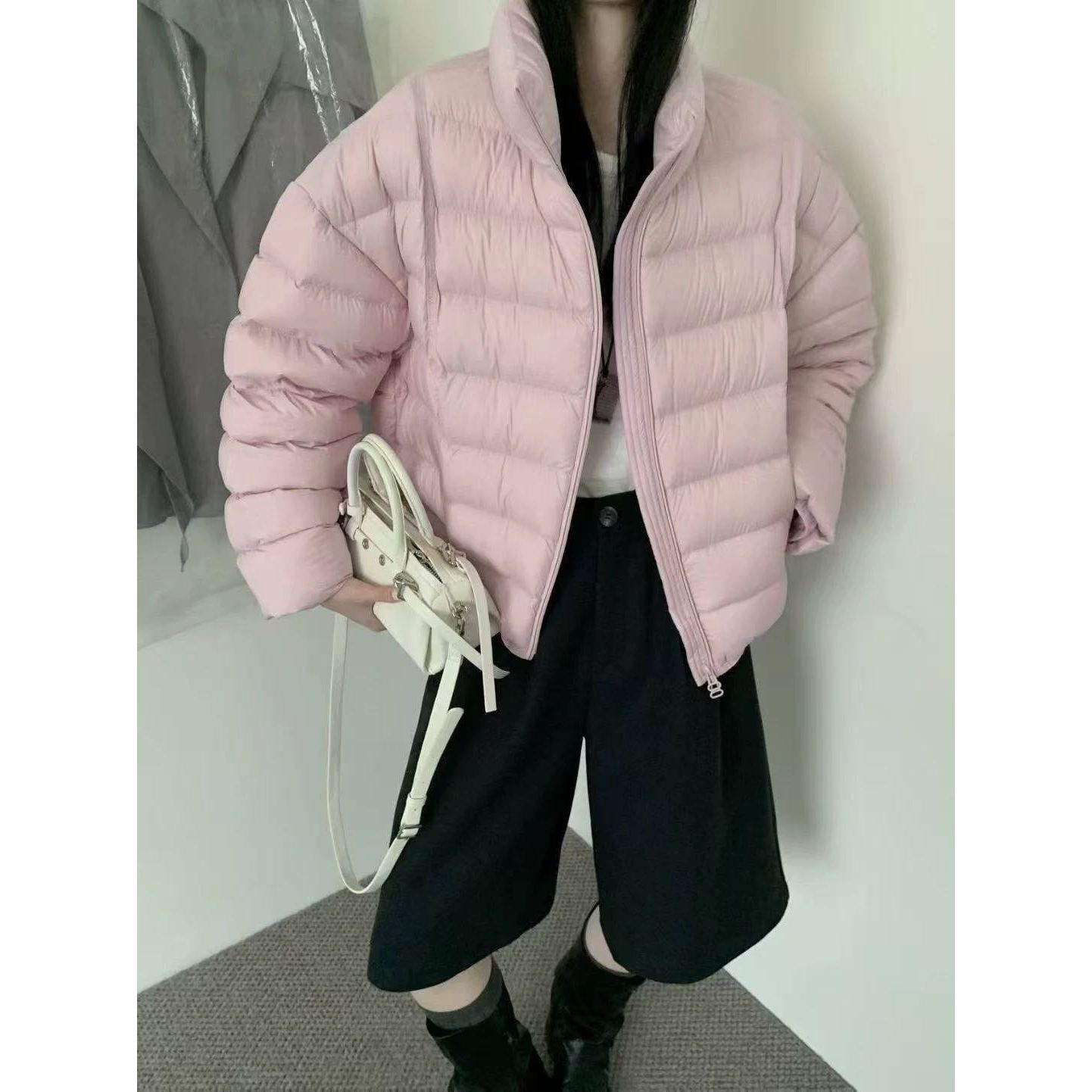 羽绒服女款2025冬季新款小个子宽松短款立领泡芙排骨90白鸭绒外套