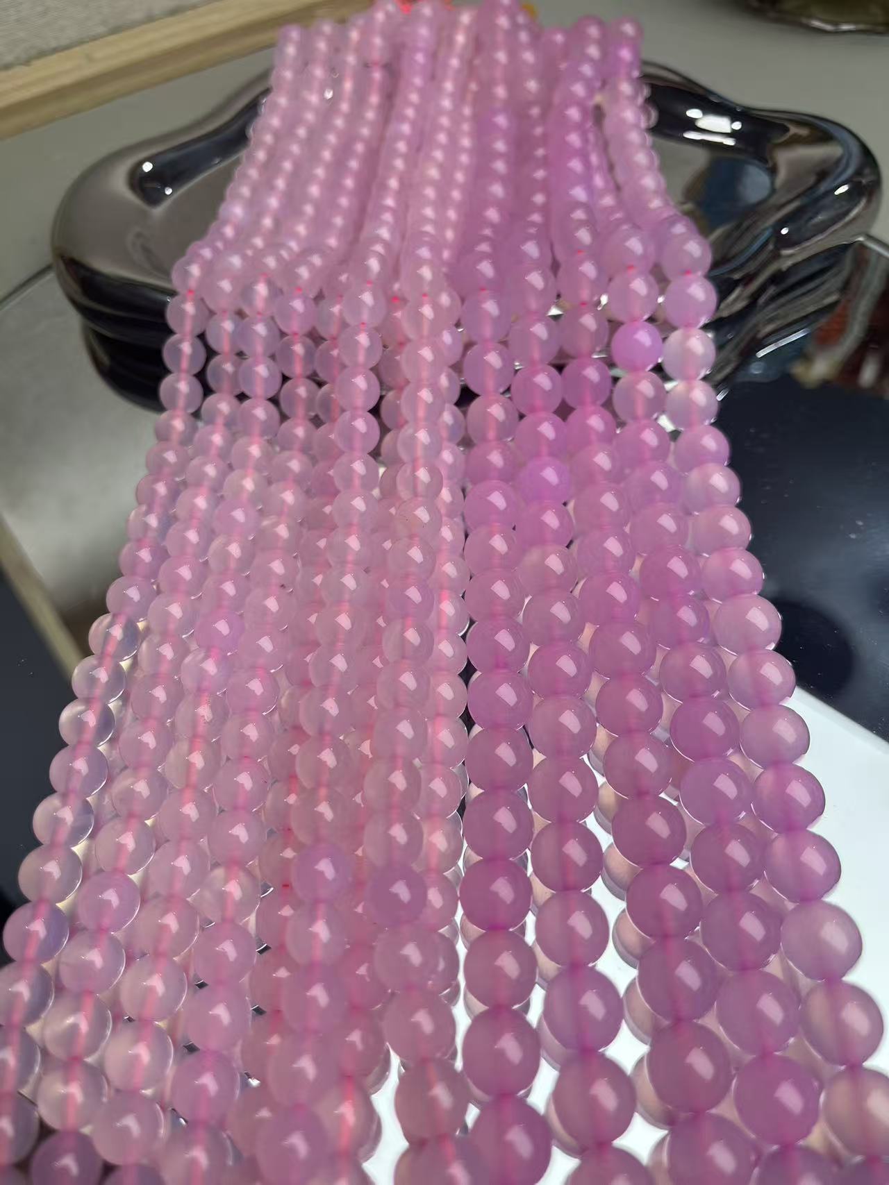 天然粉色冰种玛瑙散珠半成品可DIY做手串锁骨链当配珠配件饰品