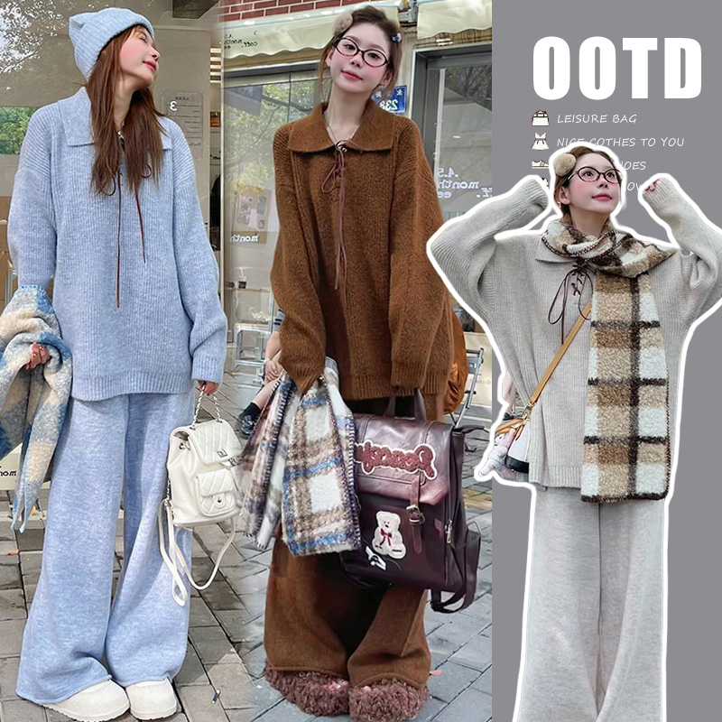 2025新款孕妇宽松慵懒风针织套女秋冬时尚保暖两件套小个子套装